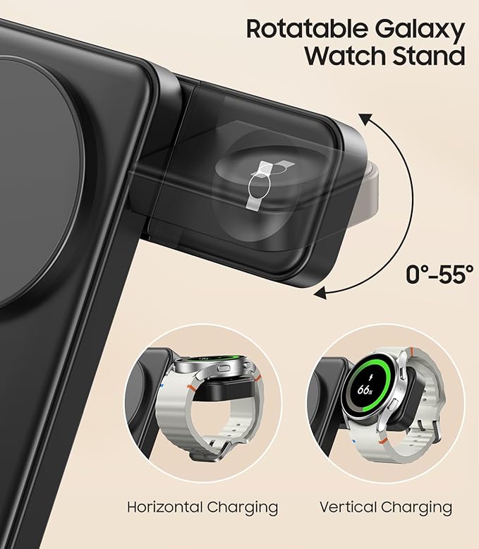3 in 1 Magnetic Foldable Wireless Charger for Samsung Fast Mag-Safe Charging Station for Galaxy S26 S25 S24 Ultra Plus/Z Fold/Z Flip 7/6/5 Charger Stand for Galaxy Watch Ultra /8/7/6/5/Pro for Buds