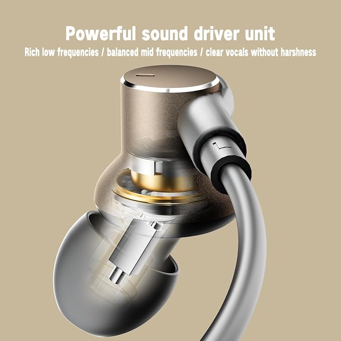 Dynamic Balanced Deep Bass In-Ear Headphones-Noise cancelling Wired Earbuds with Dual-Driver Bass Boost ear bud Noise Isolation-Clear Call and High-Resolution AudioNoise Cancellation (USB C+3.5mm)