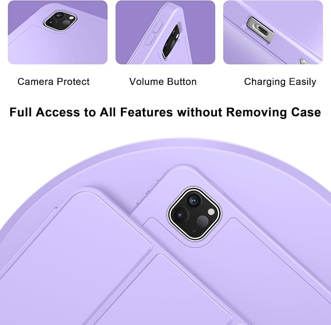 ZryXal New iPad Pro 13 Inch Case (M5) 2025 / (M4) 2024 with Pencil Holder Smart iPad Case [Support Pencil Pro and Pencil (USB-C)] Support Touch ID and Auto Wake/Sleep (New Clove Purple)