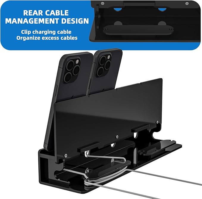 Cell Phone Stand Multiple Phone Holder Organizer Stand for 4 Phones Acrylic Desktop Mobile Phone Docking Station Charging Holder (Black)