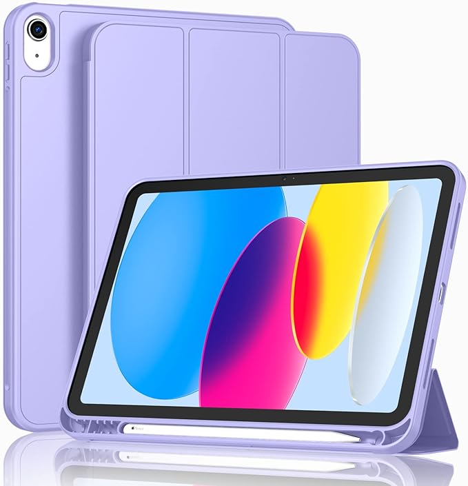 Case for iPad (A16) 11 Inch 2025/iPad 10th Generation 10.9 Inch 2022 Slim Trifold Stand Protective Cover with Pencil Holder and Soft TPU BackSupport Auto Sleep/Wake (Light Purple)