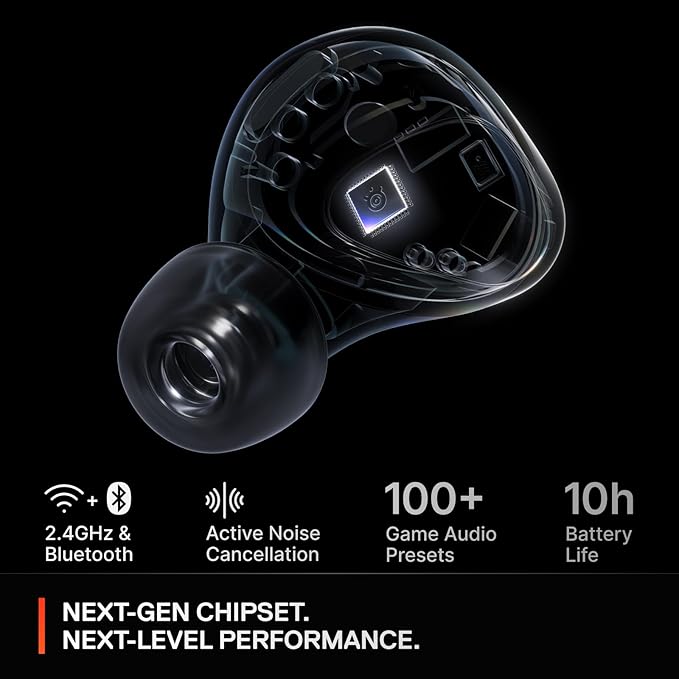 SteelSeries Arctis GameBuds for Xbox/PC/PS5/Switch/Mobile — Quick-Switch 2.4GHz+Bluetooth 5.3 — Active Noise Cancelling — Mobile App — Water Resistant IP55 — 40H Battery with Qi Charging Case - Black