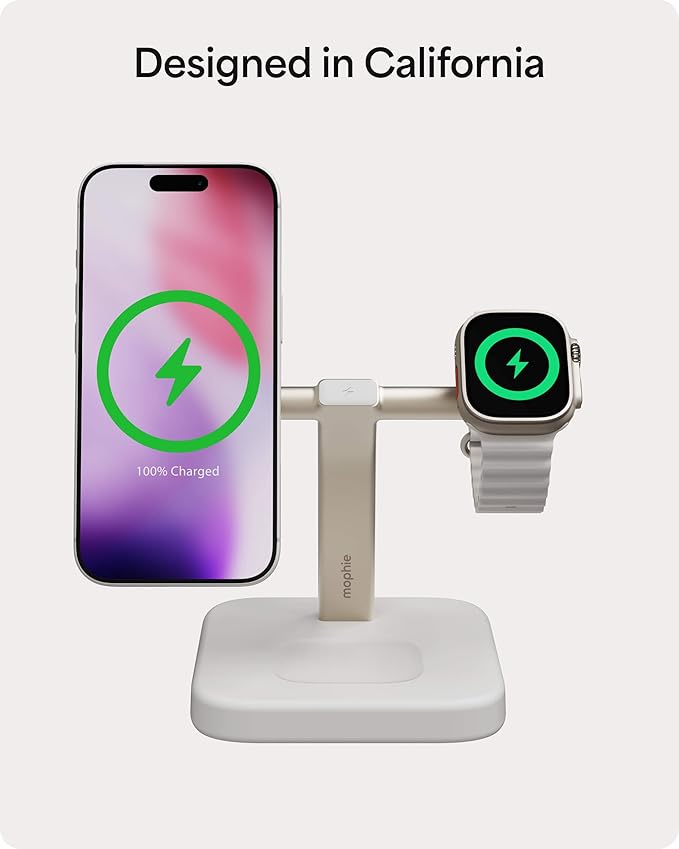 Mophie Wireless Charging Stand - Qi2-Certified MagSafe Charger for iPhone – Magnetic Fast Wireless Charger with Adjustable Phone Stand &amp Cable Management – Up to 15W Power