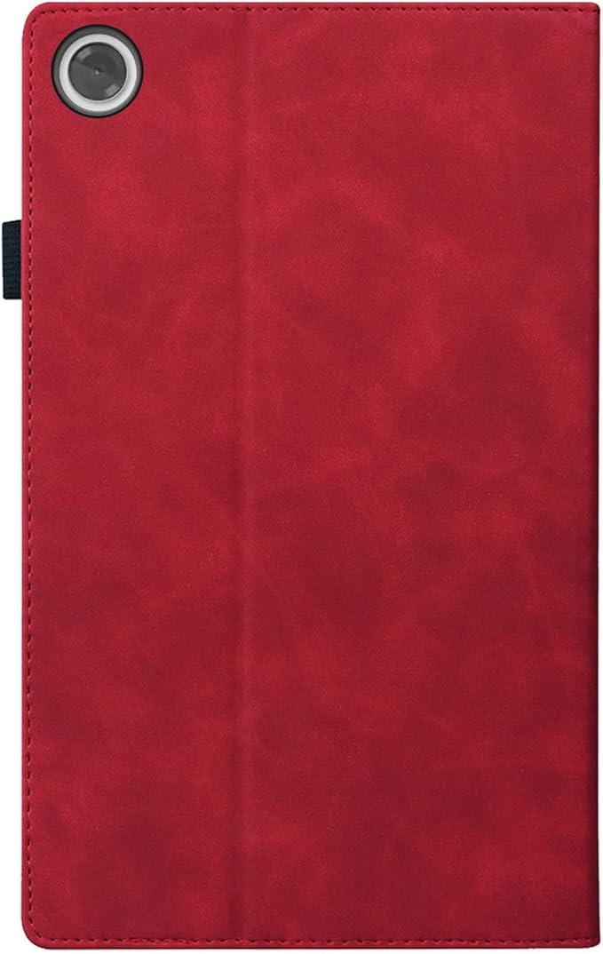 Shockproof Case for Lenovo Tab One 8.7 inch 2025 Model - Retro PU Leather + TPU Hybrid Protective Cover with Anti-Slip Grip Strap &amp Card Slots -Red