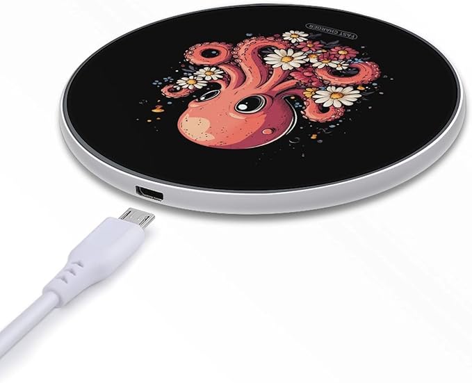 Octopus Floral Flowers Wireless Charger Anti-Slip Wireless Charging Pad Slim Charger Mat for Men Women