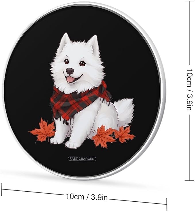 Fall Samoyed Dog Wireless Charger Anti-Slip Wireless Charging Pad Slim Charger Mat for Men Women