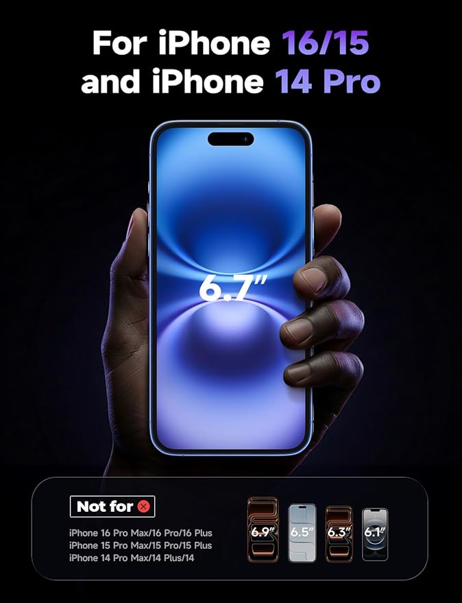 LISEN 2 Pack [Top 9H+ Hardness] Glass for iPhone 16/15 and iPhone 14 Pro Screen Protector Military Grade Shatterproof 8K HD Auto Dust-Elimination Bubble Free Tempered Glass with Ultra Fit Tray