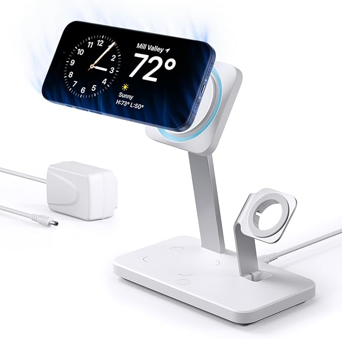 ESR for 25W 3-in-1 Magsafe Charger Stand Made for Apple-Certified Magnetic Wireless Charger 15W Charging Station for iPhone 17/16/15/14/13 Apple Watch/AirPods Pro Phone-Cooling Charger White