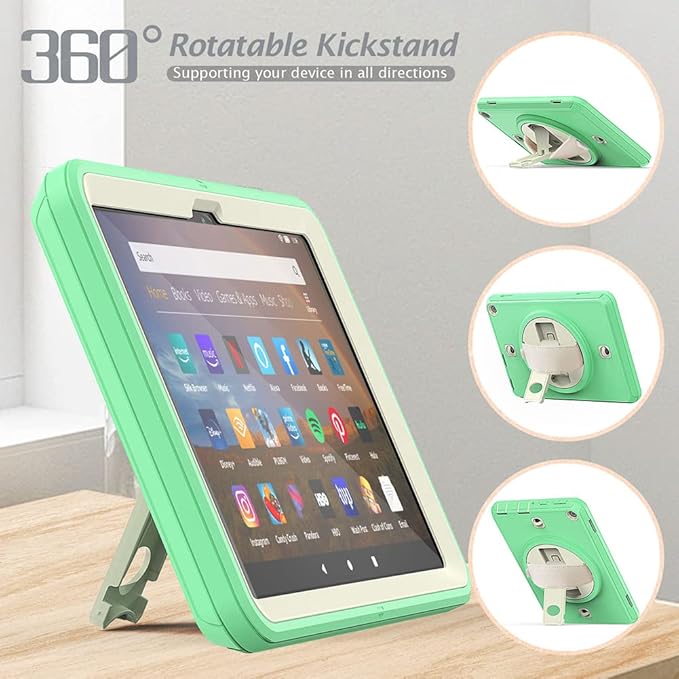 New Kindle Fire HD 8/8 Plus Tablet Case with 360 Degree Swivel Stand Carrying Strap Children's Ebook Cover