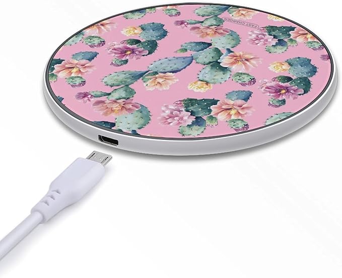 Cactus and Flowers Wireless Charger Anti-Slip Wireless Charging Pad Slim Charger Mat for Men Women
