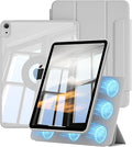 Clear Case for iPad A16 11th Generation 11 inch for iPad 10th Generation 10.9 inch with Clasp Detachable Magnetic Rotating Trifold Cover Transparent Hard PC Back Auto Wake/Sleep Gray