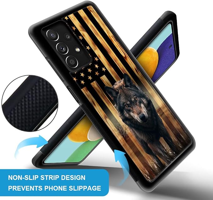 Wolf American Wood Grain Flag