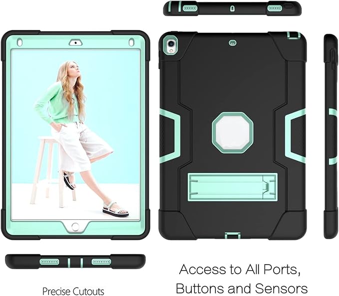 Jaorty 3 in 1 Hybrid Case for iPad Air 3 10.5 &amp iPad Pro 10.5 - Heavy Duty Rugged Stand Shockproof Anti-Slip Anti-Scratch - Black/Green