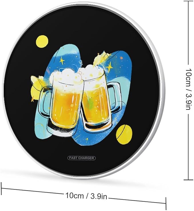 Beer Mugs Drinking Fast Portable Charger 10W Funny Graphic Phone Charging Pad with USB Cable