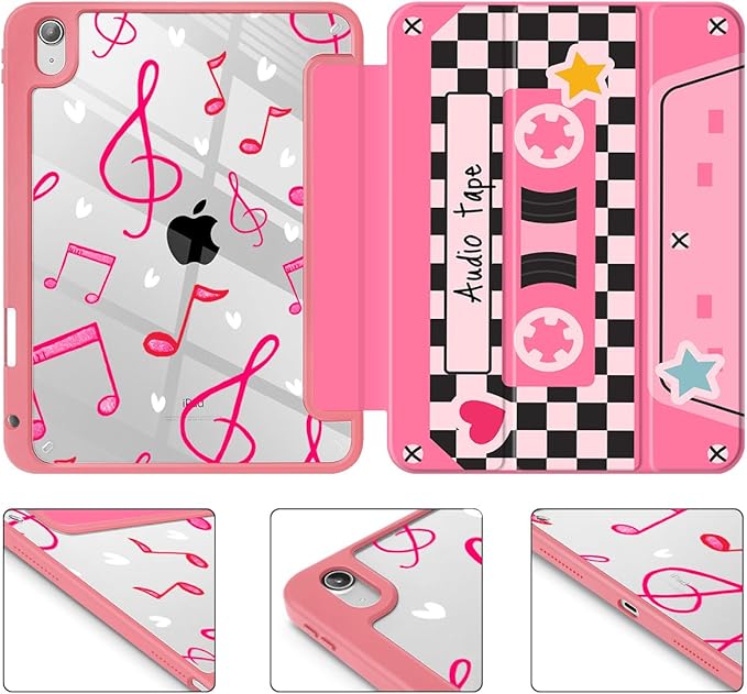Case for iPad 11 inch A16 2025 Generation 11th / iPad 10.9 inch 2022 10th Gen Buit in Pencil Holder with Shockproof Cover Clear Transparent Back Shell Auto Wake/Sleep Cassette Tape