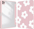 Case for iPad Air 13 Inch M3 2025/M2 2024 iPad Pro 12.9 inch 6th /5th /4th/ 3rd Generation (2022/2021/2020/2018) Case Cover with Pencil Holder/Clear Back Auto Sleep/Wake Pink White Flower