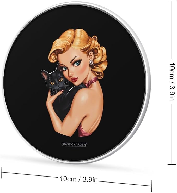 Pinup Lady Black Cat Wireless Charger Anti-Slip Wireless Charging Pad Slim Charger Mat for Men Women