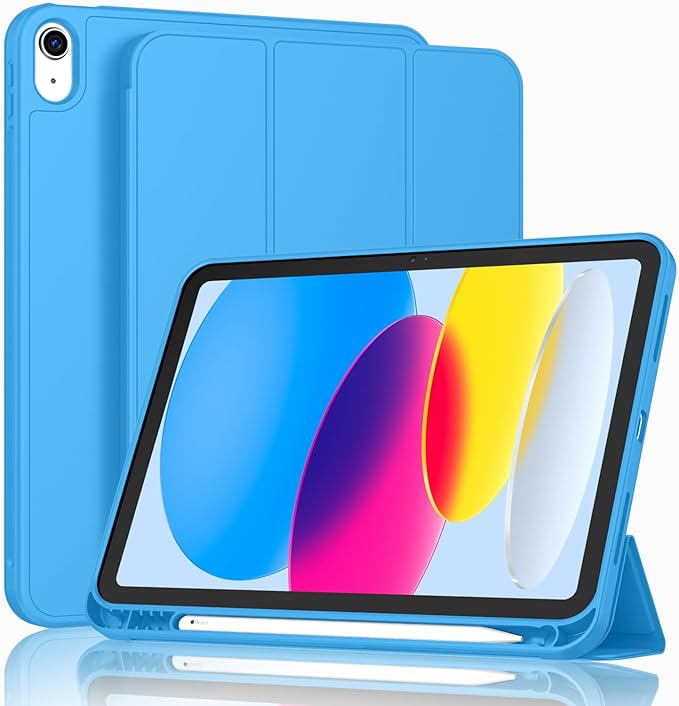 Case for iPad (A16) 11 Inch 2025/iPad 10th Generation 10.9 Inch 2022 Slim Trifold Stand Protective Cover with Pencil Holder and Soft TPU BackSupport Auto Sleep/Wake (Ocean Blue)