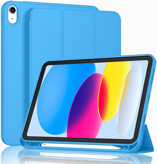 Case for iPad (A16) 11 Inch 2025/iPad 10th Generation 10.9 Inch 2022 Slim Trifold Stand Protective Cover with Pencil Holder and Soft TPU BackSupport Auto Sleep/Wake (Ocean Blue)