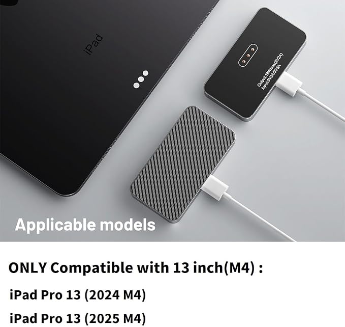 Magnetic Wireless Charger for iPad Pro 13 (2024/2025 M4) ONLY 18W Fast Charging Smart Connector Charger Aluminum Alloy Wireless Charging Pad with USB-C Cord Cable