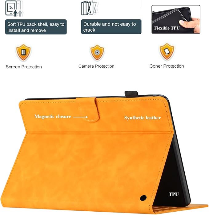 Case for Amazon Kindle Fire HD 8 &amp Fire HD 8 Plus (12th/10th Gen 2024/2022/2020) 8 with Stand/Pencil Holder [Auto Sleep/Wake] UUcovers Embossed Magneic Smart Folio Cover Yellow Butterfly