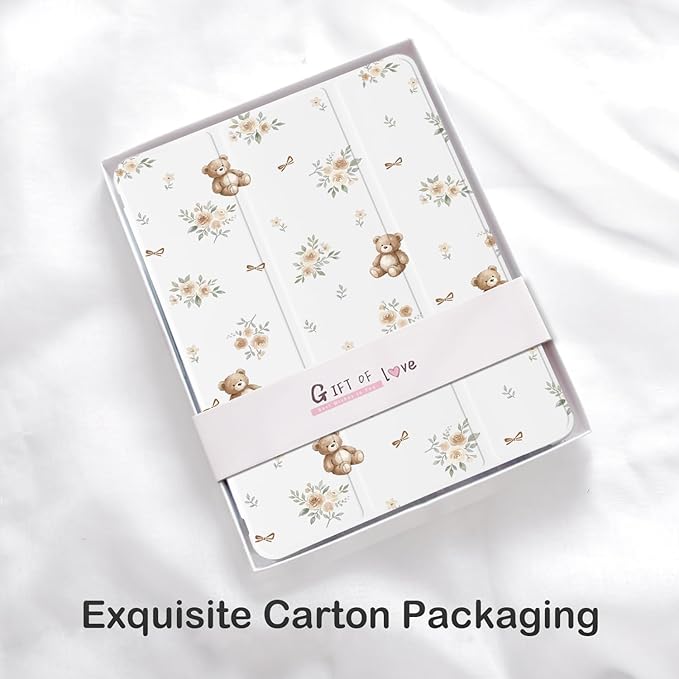 Cute Kawaii Bear Flower for iPad 7th/8th/9th Generation Case with Pencil Holder Auto Sleep/Wake White Leather Soft TPU Back Cover for iPad 10.2 Inch 2019/2020/2021