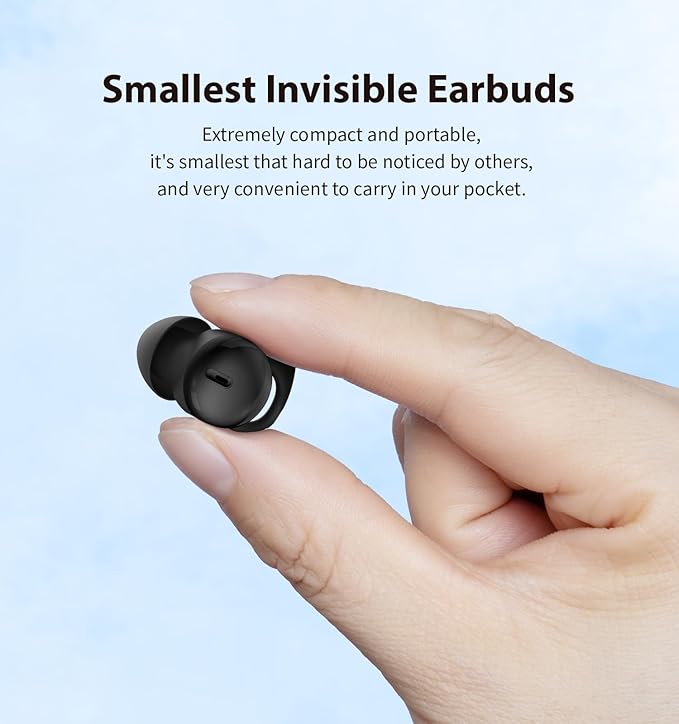 Invisible Sleep Headphones Sleep Earbuds for Side Sleepers Mini Noise Blocking Sleep Earphones Bluetooth 5.3 Wireless Earbuds for Sleeping Working Black