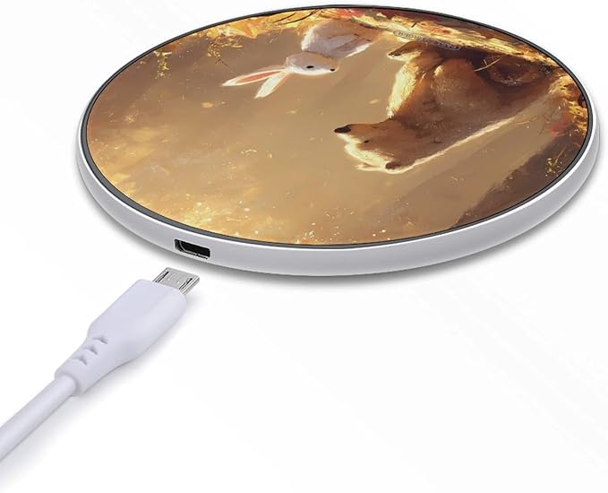 Bear Bunny Sunlight Fast Portable Charger 10W Funny Graphic Phone Charging Pad with USB Cable