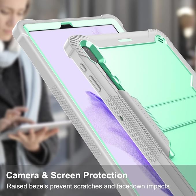 for Samsung Galaxy Tab S8 Plus 2022/S7 FE 5G 2021/S7 Plus 2020 Tablet 12.4 inch Case with S Pen Holder/Kickstand/Hard Shockproof Silicone Rugged Stand Cover for Tab S8+/S7+/S7 FE Green