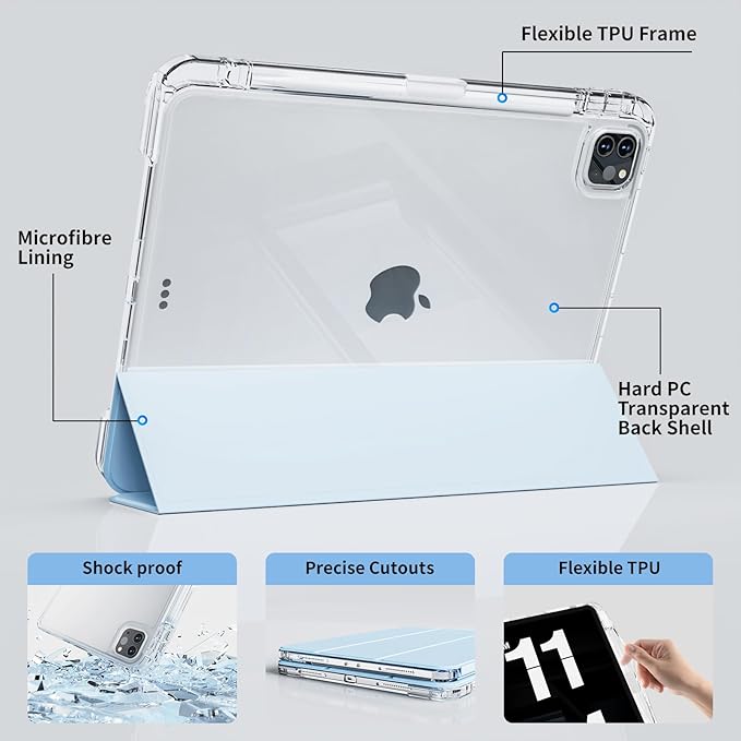 Case for iPad Air 13 Inch M3/M2 (2025/2024) &amp Pro 12.9 Inch 6th/5th/4th/3rd Generation 2022/2021/2020/2018 with Pencil Holder 2 in 1 Detachable Trifold Sliding Cover with Clear Back Shell Blue