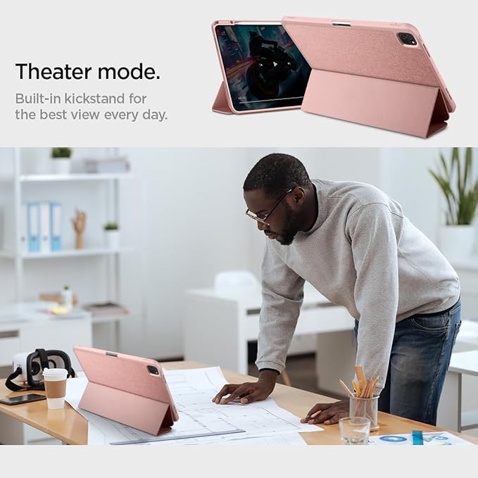 Spigen for iPad Pro 13 inch Case M5/M4 (2025-2024) Urban Fit Protective Premium Fabric Tri-Fold Cover with Pencil Holder Rose Gold