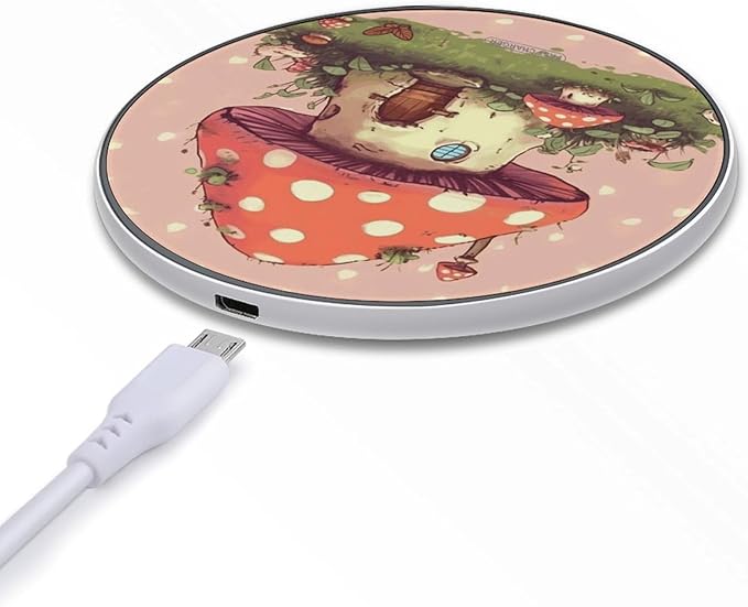 Cute Mushroom House Wireless Charger Fast Wireless Charging Pad with USB Cable 10W Anti-Slip Magnetic Wireless Charger Portable Slim Charger Puck Travel Charging Station