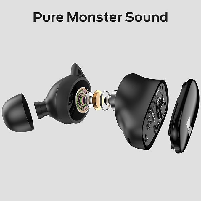 Monster N-Lite 206 Bluetooth Wireless Earbuds in Ear Headphones Bluetooth 5.4 Ear Buds Built-in Mic Comfortable Fit Touch Control Type-C Fast Charging IPX6 Waterproof 25H Playtime Black