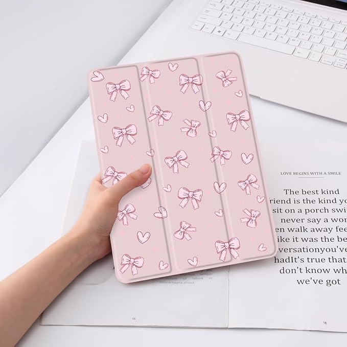 JOYLAND Cute Pink Bowknot Case for iPad mini 4/iPad mini 5 7.9 Inch with Pencil Holder Aesthetic Bow Pink Girly Cover Auto Wake/Sleep Foldable Shockproof Case