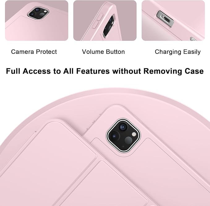 ZryXal iPad Pro 11 Inch Case (M5) 2025/ (M4) 2024 (Model: A2836/A2837/A3006) Trifold Stand Smart Cover with Pencil Holder and Soft TPU Back Auto Wake/Sleep (Pink)