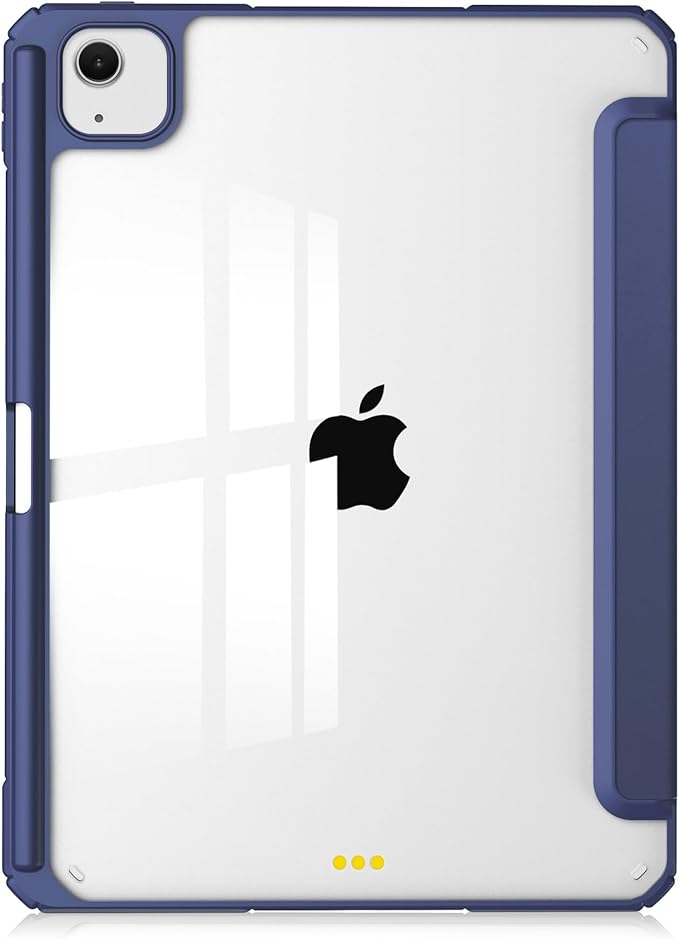 Stand Case for iPad Air 13 inch M2 (2024) with Clear Transparent Back &amp Soft TPU Shockproof Frame Cover [Built-in Pencil Holder] [Auto Sleep/Wake] Smart Lightweight Trifold Shell Dark Blue