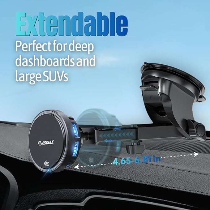 Esoulk [2026 Upgraded] Qi2 25W Fast Wireless Car Charger with Cooling Fan MagSafe Compatible Magnetic Mount 3-in-1 Dashboard/Windshield/Air Vent Phone Holder for iPhone &amp Android