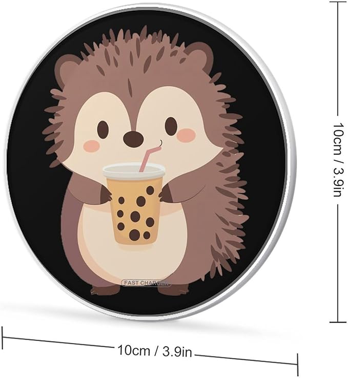 Hedgehog Drinking Milk Tea Phone Charger Magnetic Charging Pad Anti-Slip with USB Cable