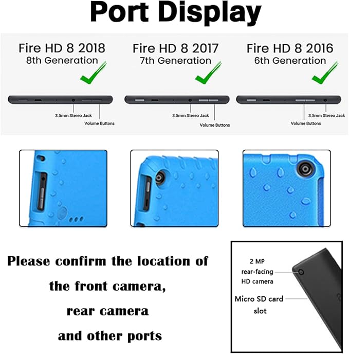 Kids Case for Kindle Fire HD 8 Tablet 8th/7th/6th Generation (2018/2017/2016 Release) Soft Flexible Lightweight Shockproof Durable with Handle Stand Blue