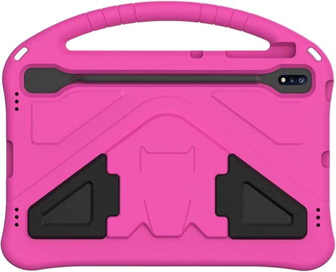 Kids Stand Case for Samsung Galaxy Tab S7 Plus 12.4 inch 2020 Model (SM-T970/T975/T976/T978) with S Pen Holder/Kickstand/Handle Soft EVA Shockproof Lightweight Cover for Tab S7+ 12.4 Rose