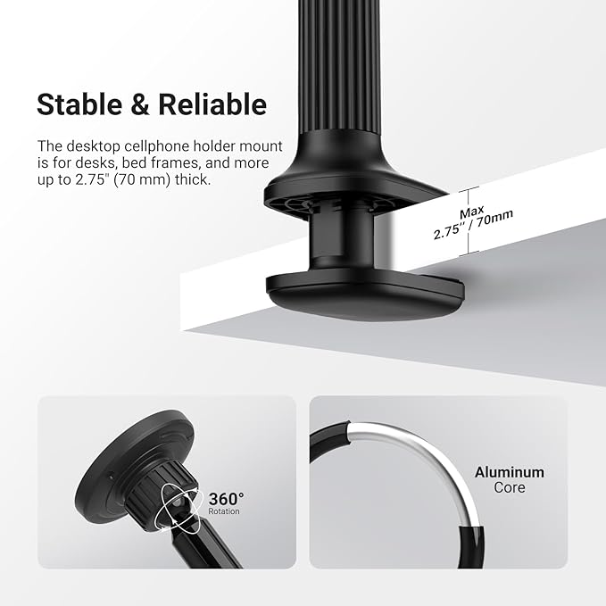 NEEWER Basics Magnetic Phone Stand for Desk 360° Overhead Table Cellphone Holder Clamp Mount with Flexible Arm Compatible with MagSafe iPhone Android Samsung for Bed Video Recording PA151 Black