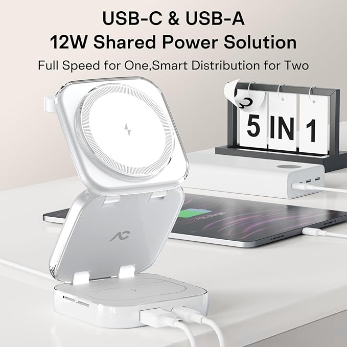 5-in-1 Wireless Charger for MagSafe AC ISLAND Portable Travel Charging Station 35W Max Fast Foldable Magnetic Stand Evolved for iPhone 17-12 &amp Air Series Apple Watch AirPods (with 35W Adapter