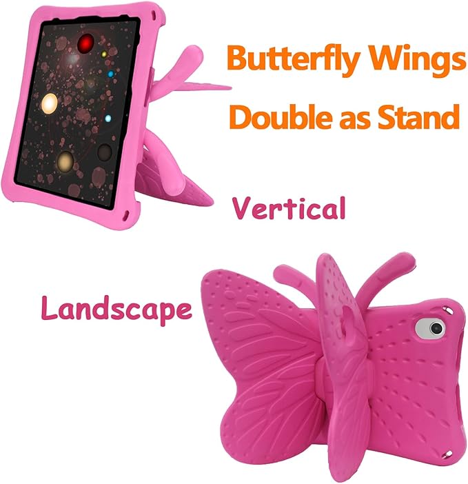 Kids Case for Walmart Onn 8 Inch Tablet 2024 Model 100135923 Cute Butterfly Kid Proof EVA Foam Protective Stand Cover for Onn 8.0 Tablet Gen 4 - Magenta