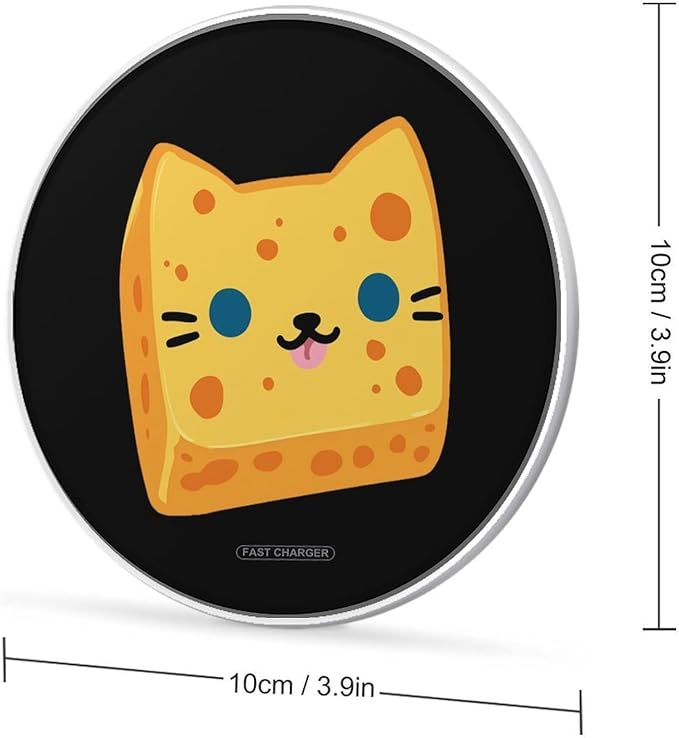Cheese Cat Head Fast Portable Charger 10W Funny Graphic Phone Charging Pad with USB Cable