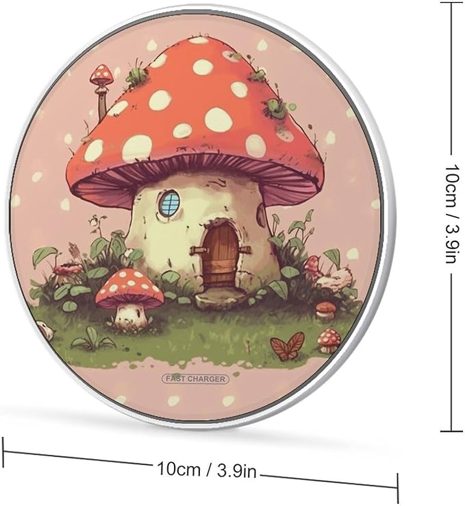 Cute Mushroom House Wireless Charger Fast Wireless Charging Pad with USB Cable 10W Anti-Slip Magnetic Wireless Charger Portable Slim Charger Puck Travel Charging Station