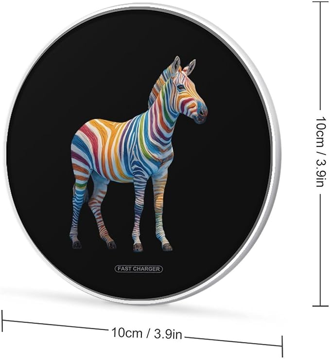 Zebras Rainbow Stripes Fast Portable Charger 10W Funny Graphic Phone Charging Pad with USB Cable