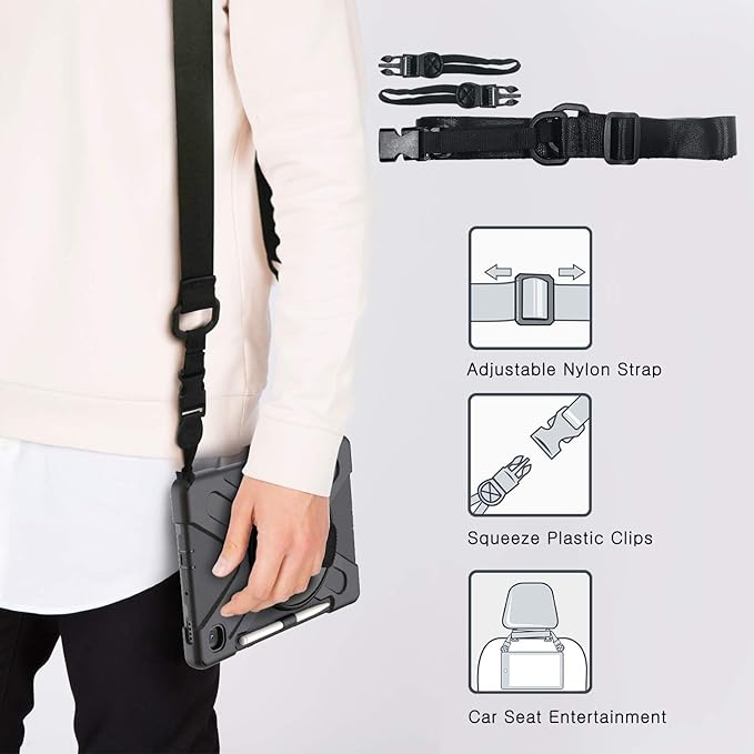 BRAECN for Samsung Galaxy Tab S6 lite Case 10.4 inch 2024/2022Rugged Shockproof Case with 360 Rotating Hand Strap&ampKickstand Shoulder Strap S Pen Holder for Samsung Galaxy Tab S6 Lite Tablet -Bl