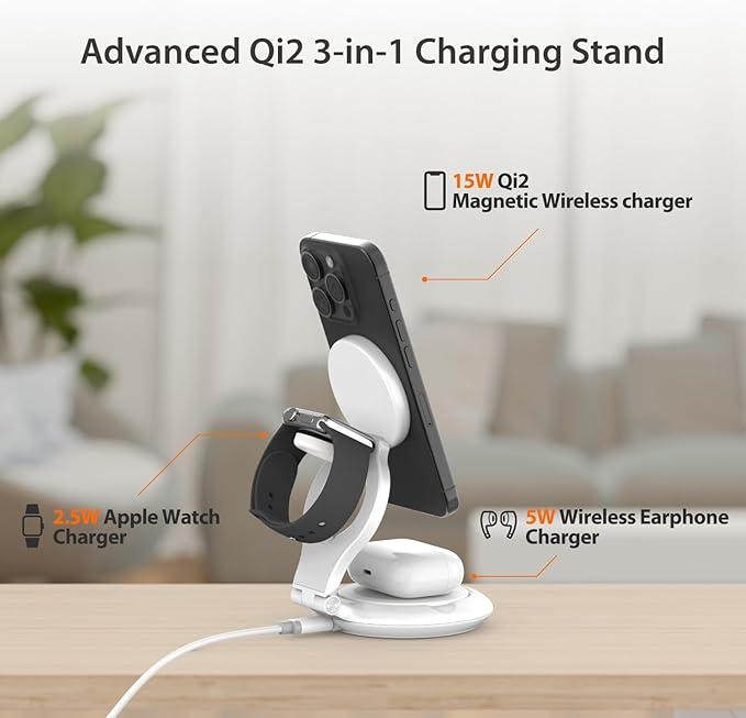 j5create Qi2 3-in-1 Magnetic Foldable Wireless Charging Station (JUPW3415)