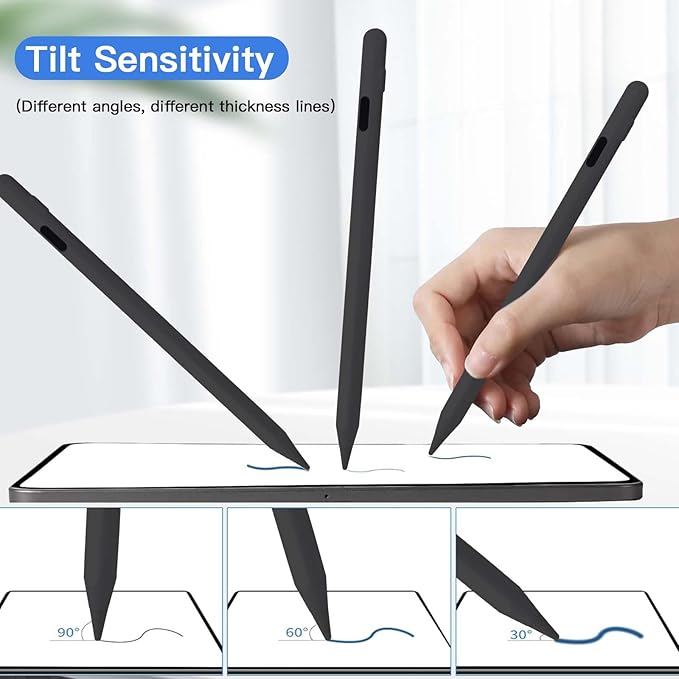 Stylus Pen for iPadfor Apple Pencil Pro 1st/2nd Generation: for 2018-2024 iPad 10/9/8/7/6th iPad Pro 12.9/11/13-inch M4 iPad Air 3/4/5/M2 iPad mini 5/6thPalm RejectionTilt SensitivityBlack