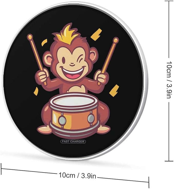 Playful Monkey Playing Drums Phone Charger Magnetic Charging Pad Anti-Slip with USB Cable